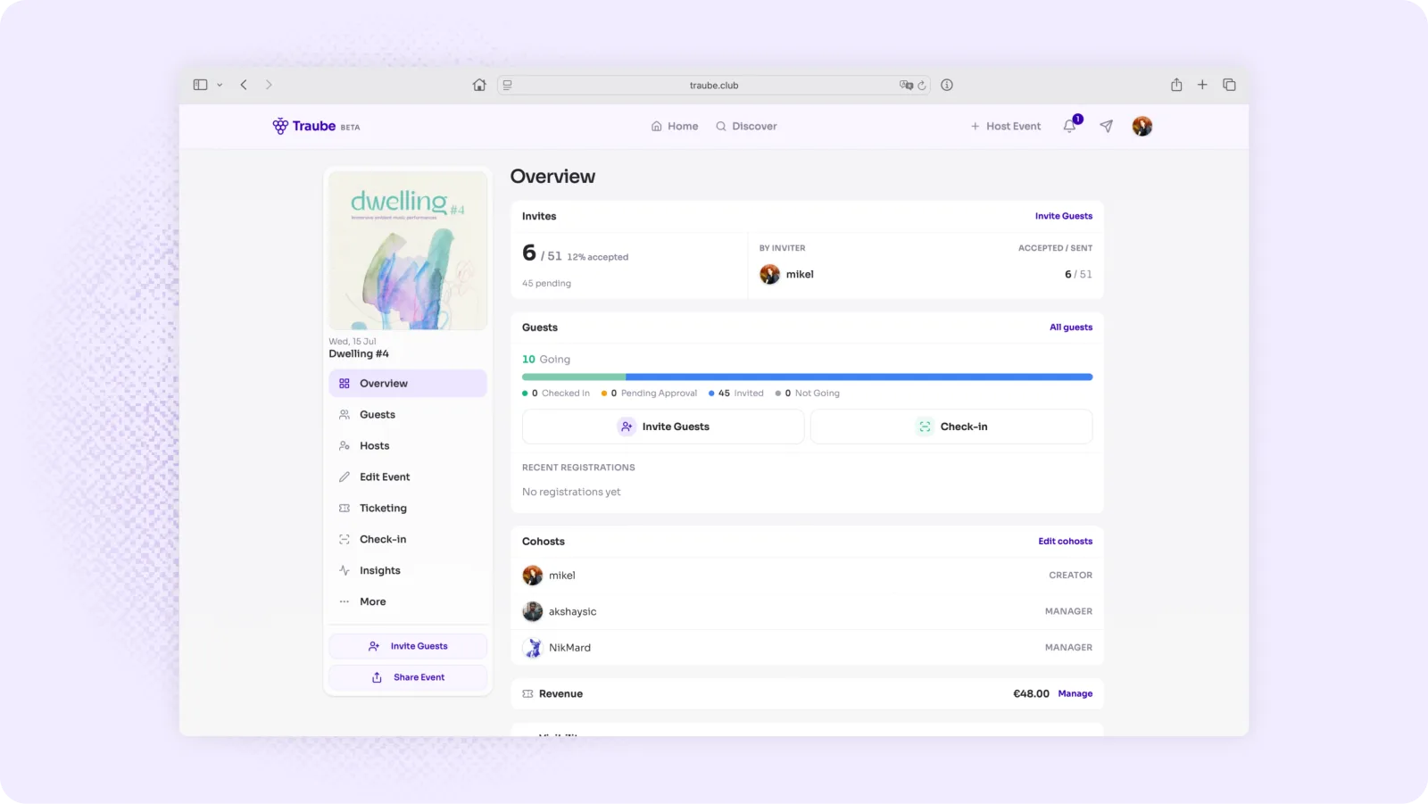 Traube — event feed